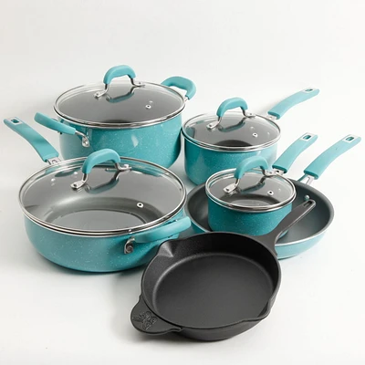 The Pioneer Woman Vintage Speckle 10-Piece Non-Stick Pre-Seasoned Cookware Set