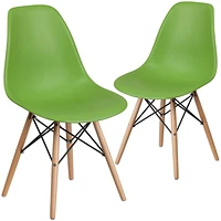 2 pièces Chaise de la série Elon en plastique vert avec pattes en bois