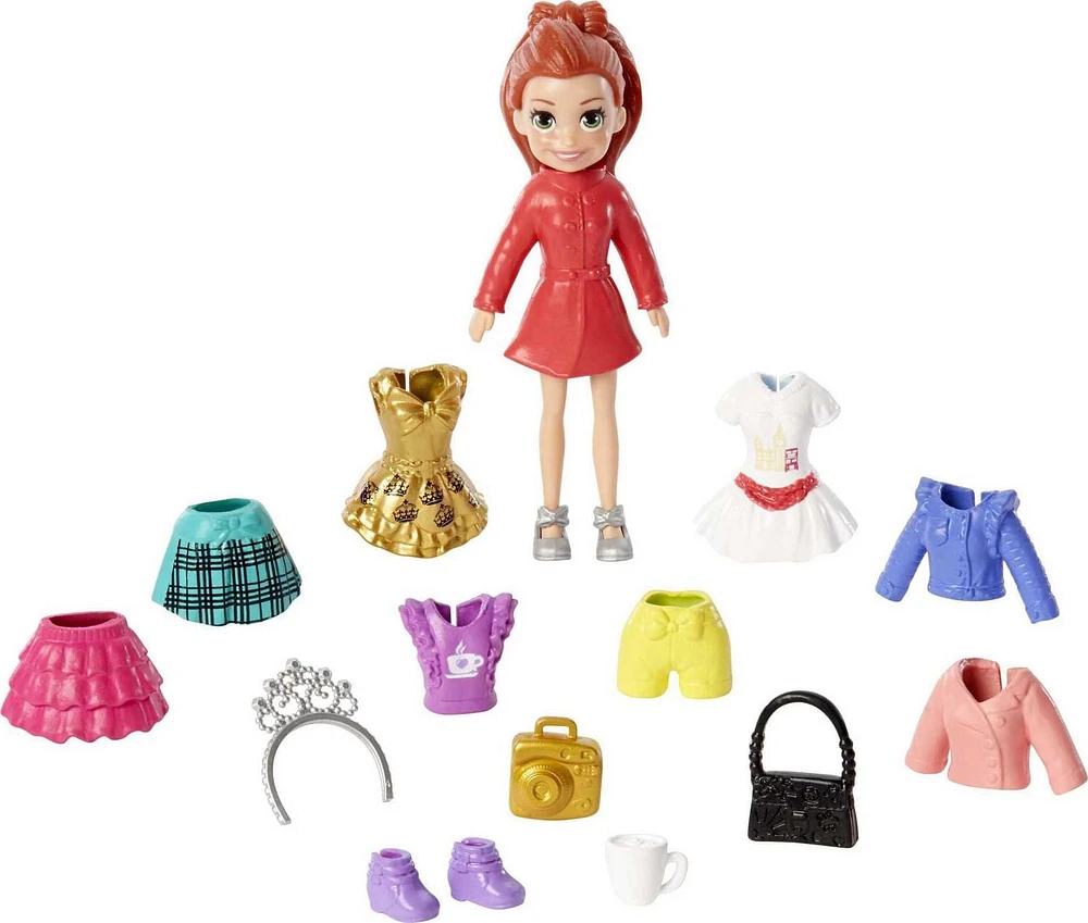 Poupée Lila Polly Pocket de 7,62 cm (3 po) avec 5 tenues et accessoires de voyage à thème de Londres