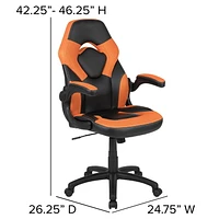 Fauteuil de jeu ergonomique de style course LeatherSoft à dossier haut,  avec appui-bras rabattables, orange / noir