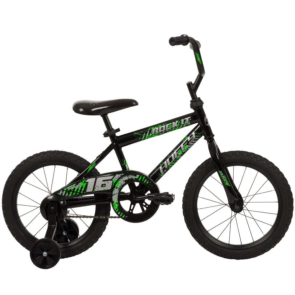 Le Rock It de Huffy ,16 pouces, vélo pour garçons avec roues d’entraînement, noir 4-6 ans