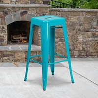 Tabouret de bar de qualité commerciale, de 30 po sans dossier en bleu-sarcelle cristal pour l'intérieur et l'extérieur - 4 pièces