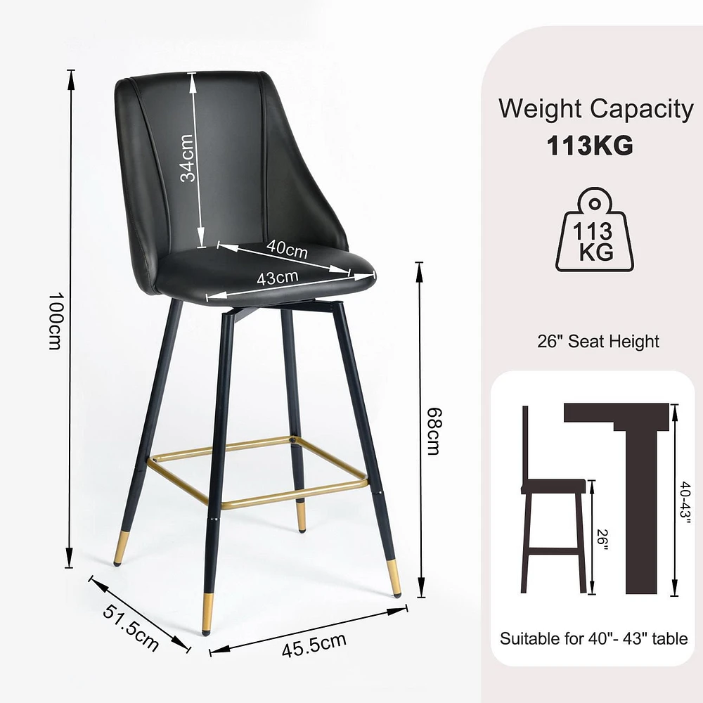 Ensemble de 4 tabourets de bar d'extérieur réglables en hauteur avec cadre en acier industriel et siège en MDF résistant à l'humidité – Options noyer/chêne