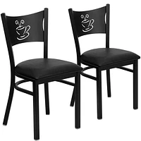 2 Pk. HERCULES Series Black Coffee Back Metal Restaurant Chair - Black Vinyl Seat