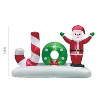 INFLATABLE LED LIGHT UP "JOY" ON BASE WITH SANTA, WREATH & CANDY CANE, WHITE/RED/GREEN,1.52M,ADAPTOR