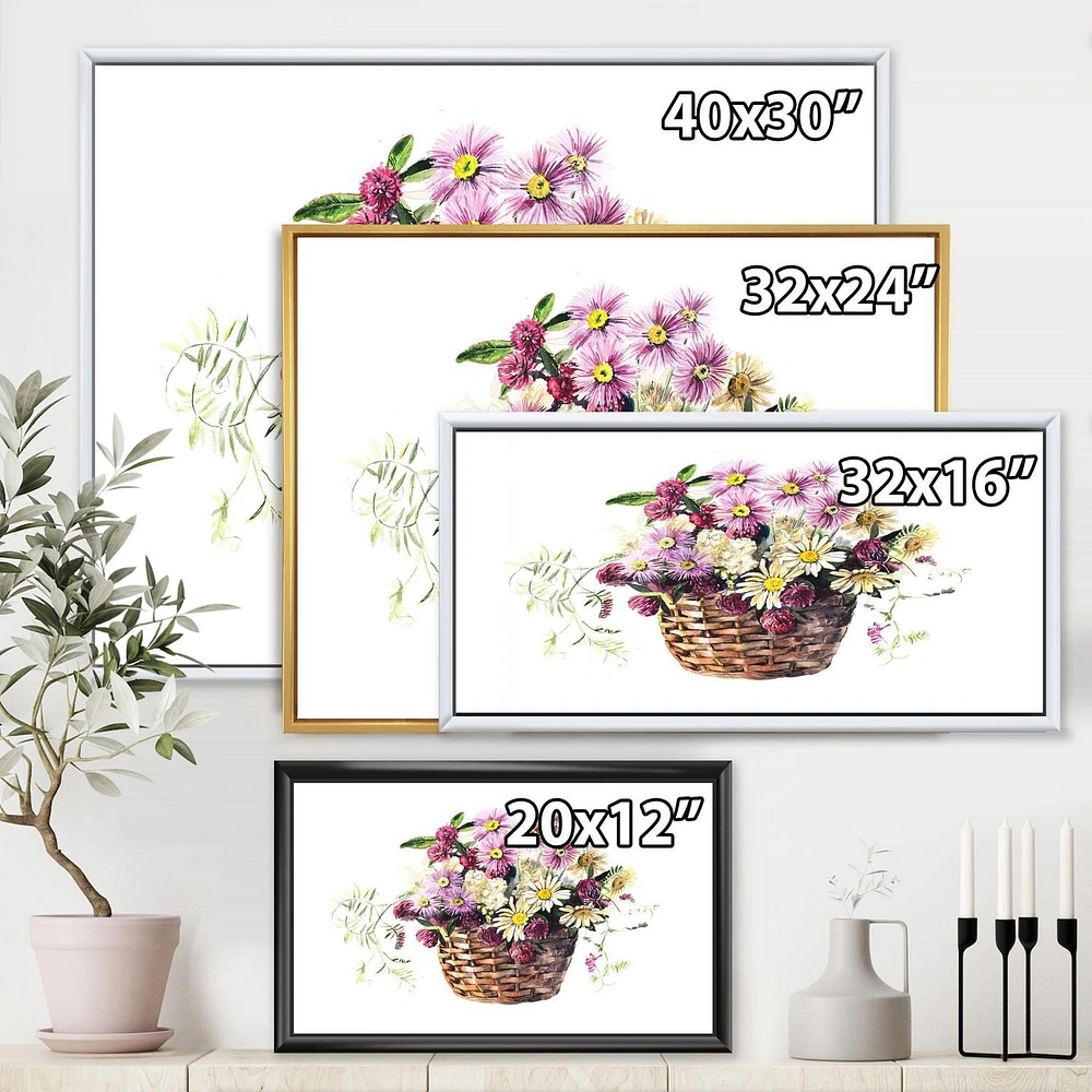 Designart Bouquet De Fleurs De Prairie Dans Le Panier ART MURAL À CADRE FLOTTÉ