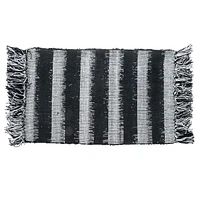 Microfibre Striped Bath Mat With Fringe Black 20X32