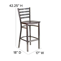 HERCULES Series Clear Coated Ladder Back Metal Restaurant Barstool - Walnut Wood Seat