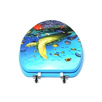 TopSeat High Res 3D Image Sea Turtle Elongated Regular Lid Closure Chromed Metal Hinges Toilet Seat