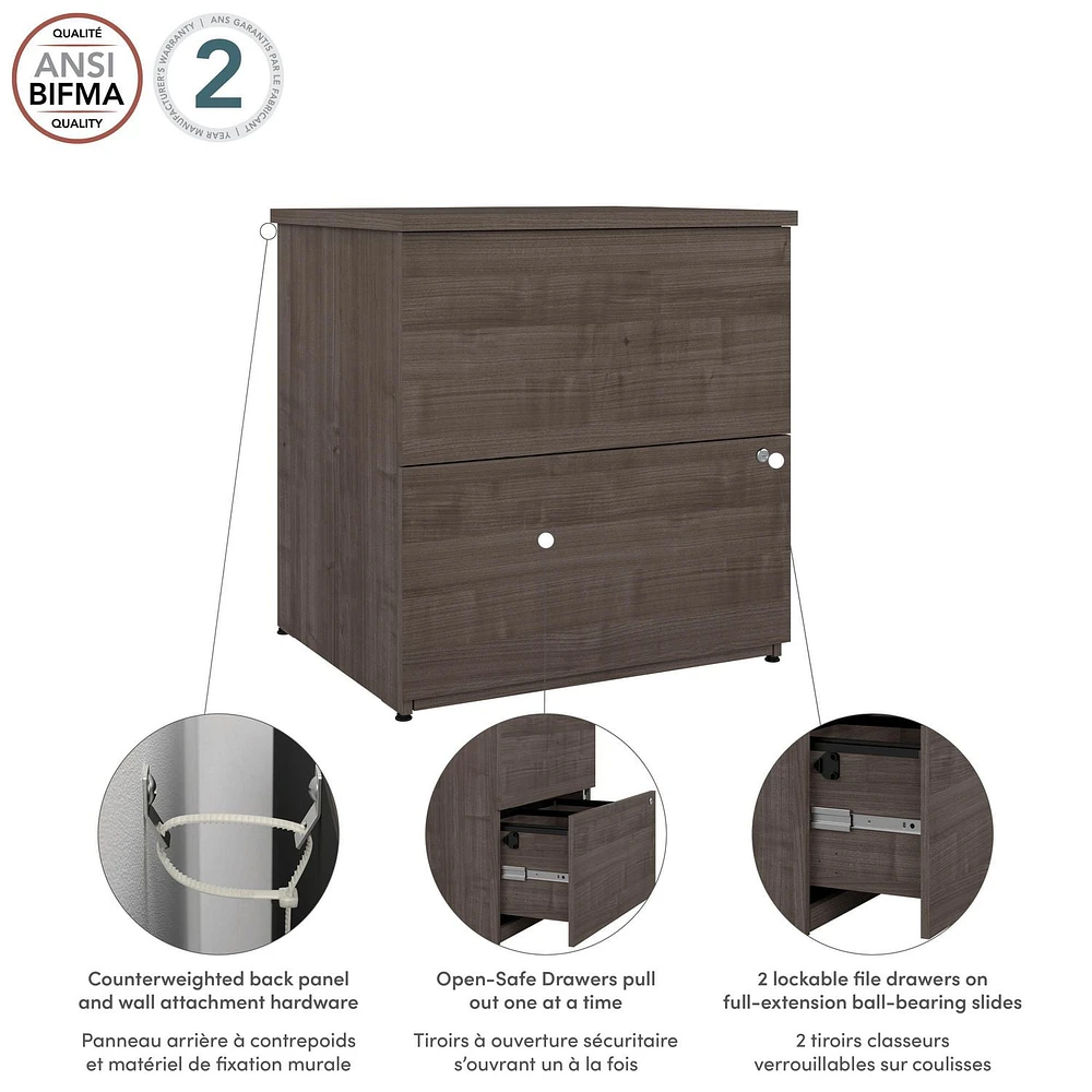 Bestar Logan 28W 2 Drawer Lateral File Cabinet in medium gray maple