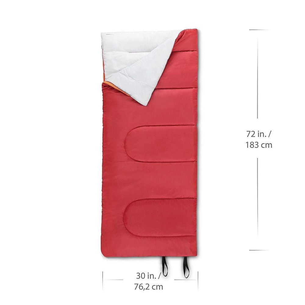 Sac de couchage rectangulaire Ozark Trail 10C, 183cm(L) x76.2cm" (L), note température +50℉/+10℃, extérieur en polyester, Rouge 183cm(L) x76.2cm" (L)