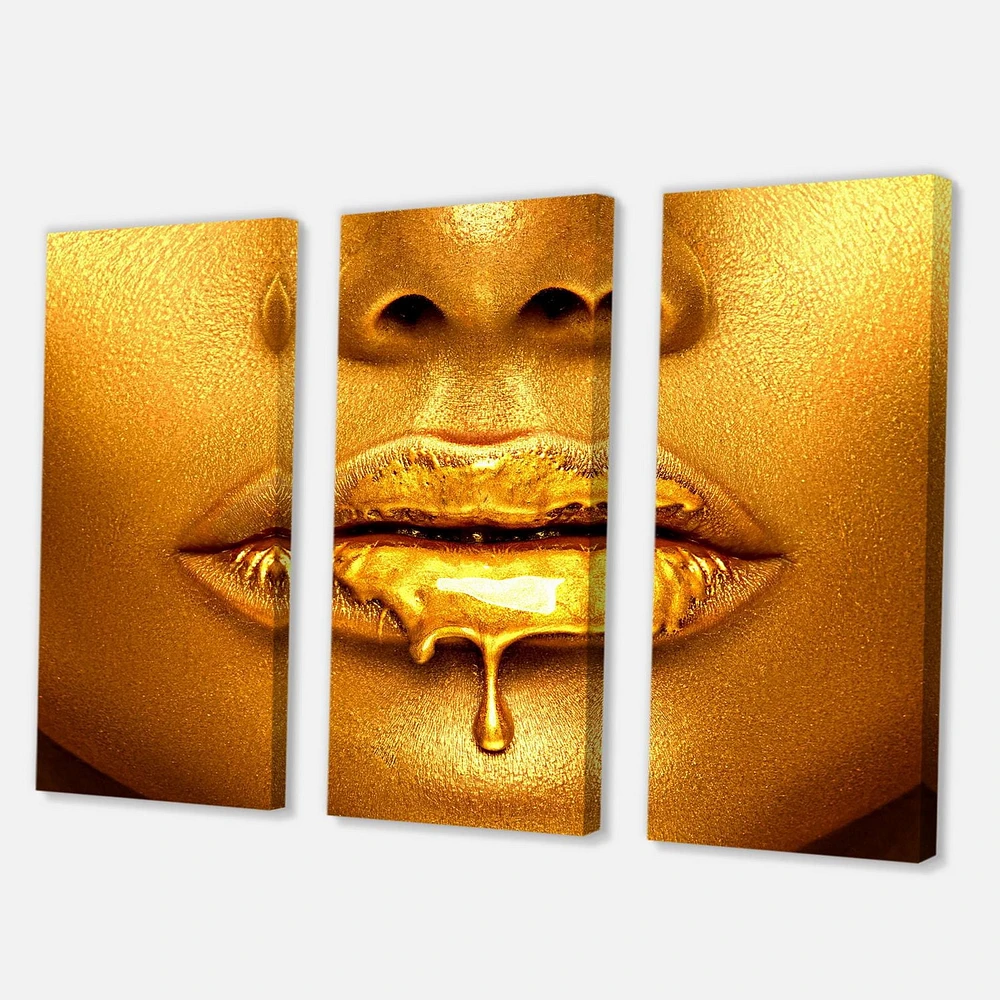 Designart La peinture dorée coule des lèvres d'une femme sexy Art mural sur toile