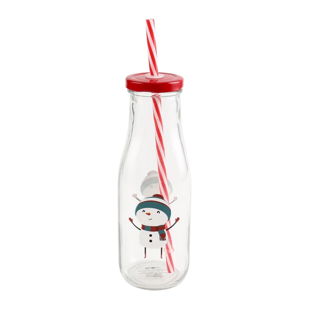 GLASS BOTTLE - SNOWMAN+POLAR BEAR