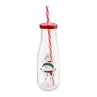 GLASS BOTTLE - SNOWMAN+POLAR BEAR