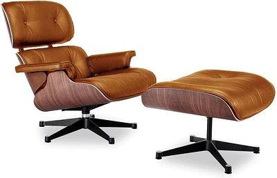 Nicer Furniture chaise longue en cuir classique moderne avec pouf