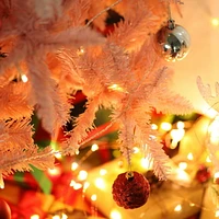 HOMCOM Décoration de maison de vacances d'arbre de Noël artificiel de 6 pieds avec support en métal, ouverture automatique, blanc et rose