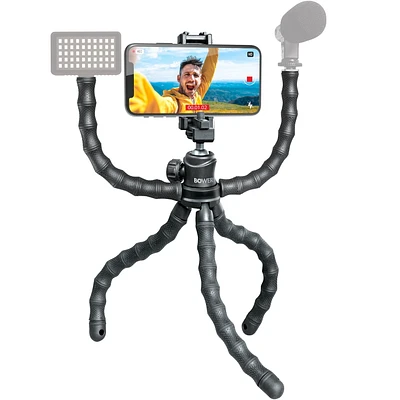 Bower 14- inch Grappling Vlogging Flexible Tripod with Ball Head for Content Creation; Black, ACCESSORY