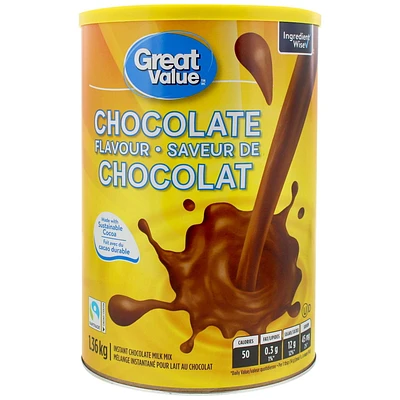 Great Value Chocolate Flavour Instant Chocolate Milk Mix, 1.36 KG