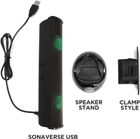 GOgroove SonaVERSE LED Speaker for Laptop Computer - USB Powered Clip-On Sound Bar with Mini Portable External Speaker Design for Monitor, Back Switch for Power - Audio Input and Power (Green)