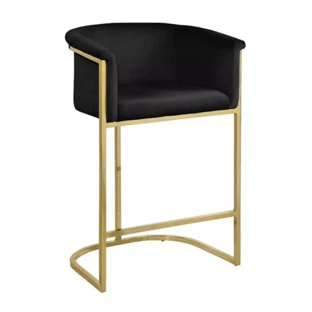 Kanye Black Velvet Stool and steel in a brushed gold finish SET OF 2