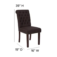 2 Pk. HERCULES Series Brown Fabric Parsons Chair with Rolled Back, Accent Nail Trim and Walnut Finish