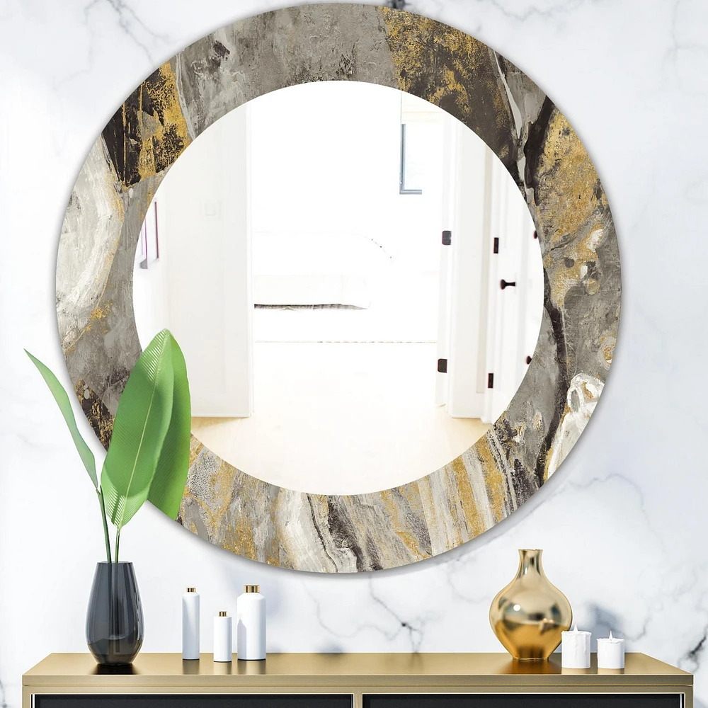 Designart 'Painted Gold Stone' Miroir Traditionnel - Miroir Mural Ovale ou Rond - 24x24