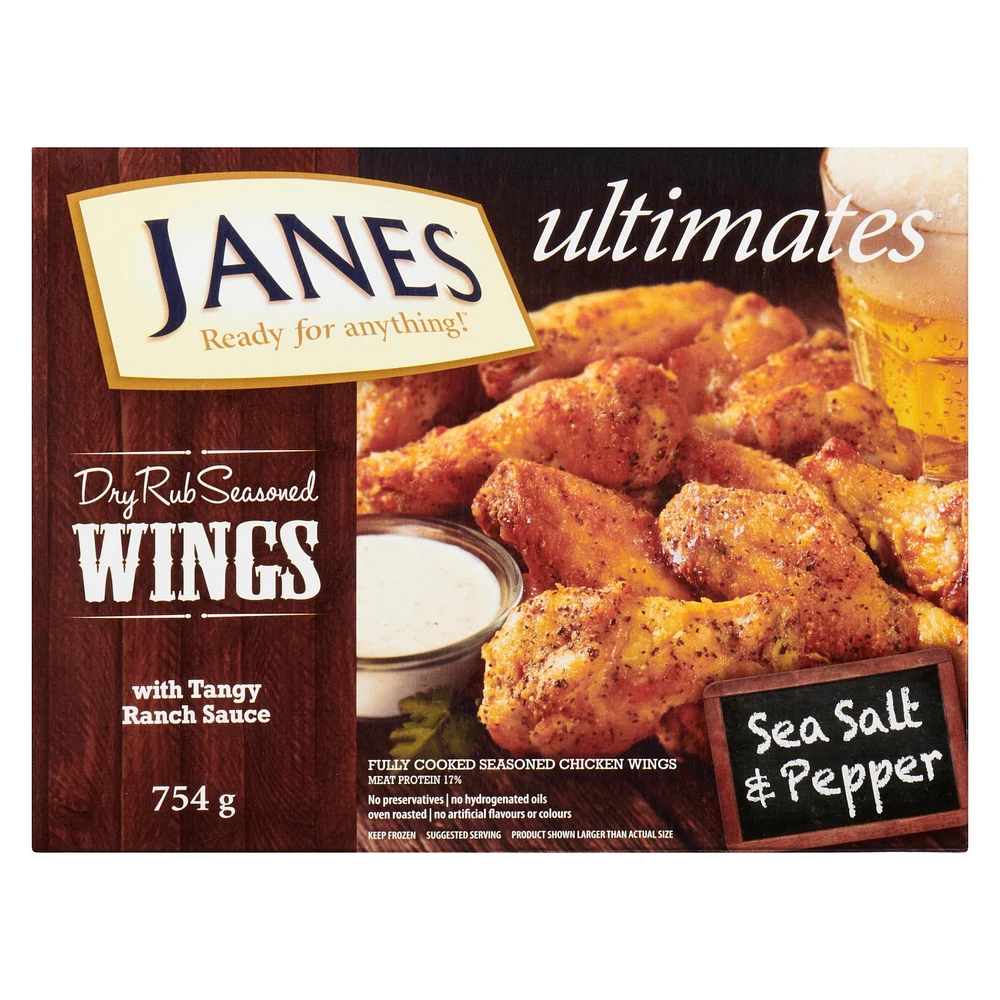 Janes ultimates Dry Rub Seasoned Chicken Wings Sea Salt & Pepper, Chicken Wings, 754g