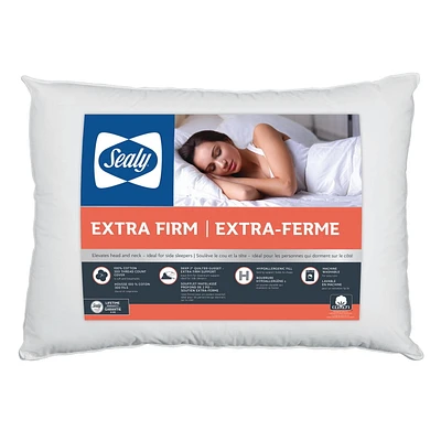 Sealy Extra Firm Support Back Sleeper Cotton Cover Machine Washable Bed Pillow- 2 Pack
