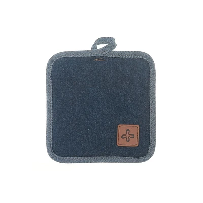 Porte-Pot En Jean Avec Badge En Cuir - Ensemble De 4