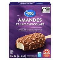 Barres de crème glacée Great Value à saveur du lait chocolaté aux amandes 4 x 88 ml