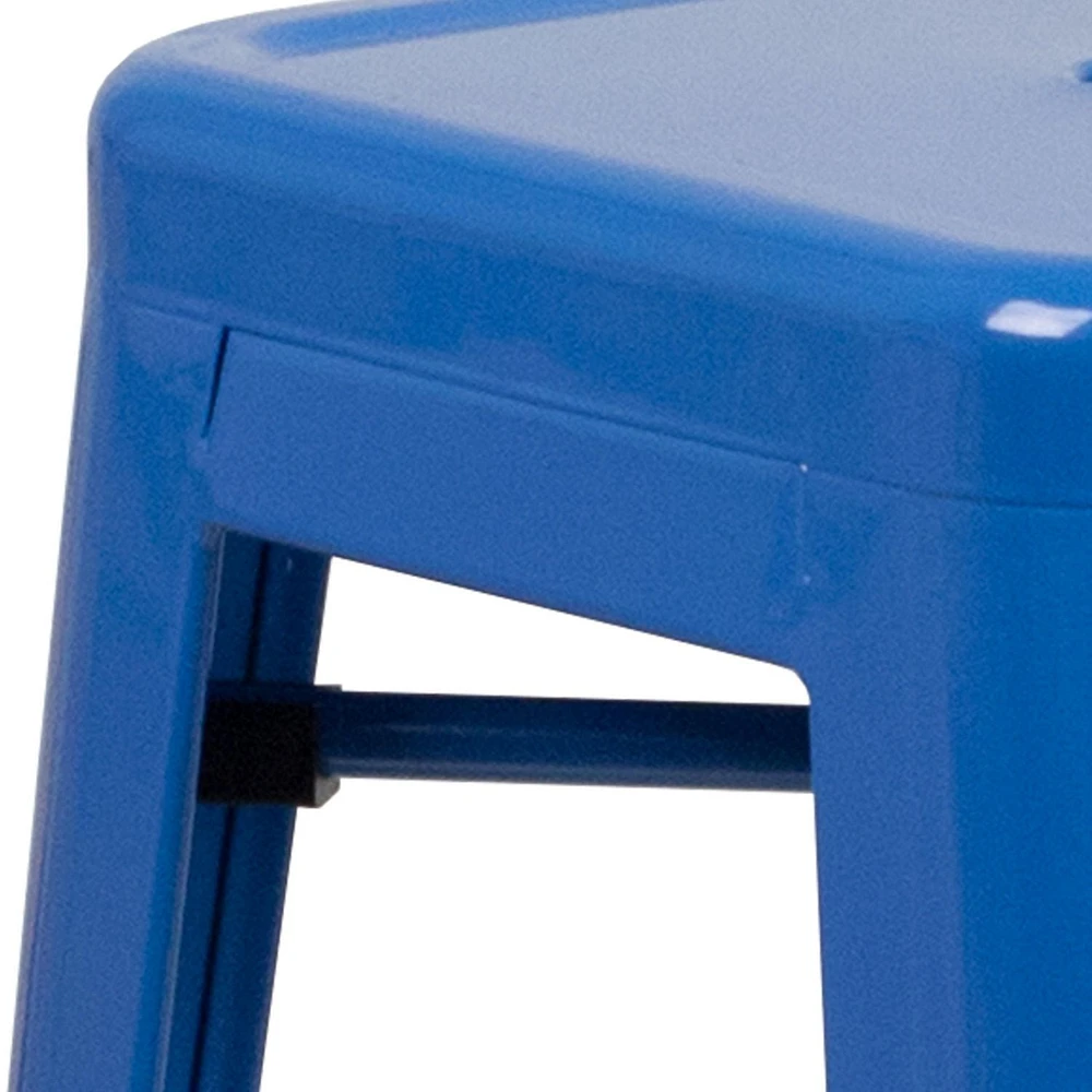 30'' High Backless Blue Metal Indoor-Outdoor Barstool with Square Seat