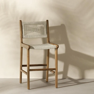 Tabouret en corde tressée et en bois de teck<br><br>