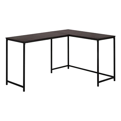 Monarch Specialties Bureau, Bureau À Domicile, Coin, 58"l, Forme De L, Travail, Ordinateur Portable, Métal, Stratifié, Brun, Noir, Contemporain, Moderne