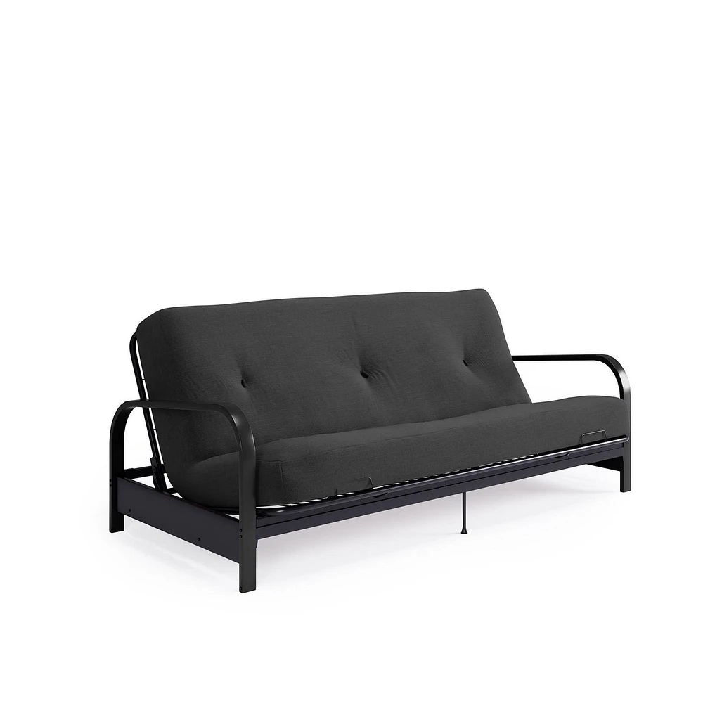 Cadre de futon à bras en métal noir de Mainstays avec couvre-matelas et fixations de 6 po