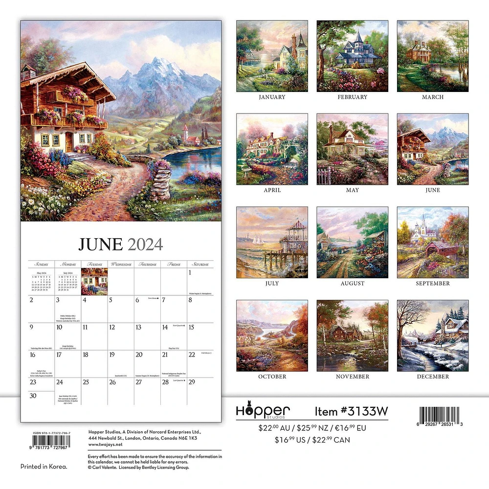 Hopper Studios Bygone Days 2024 12x24 Inch Square Wall Calendar, 9781773727967