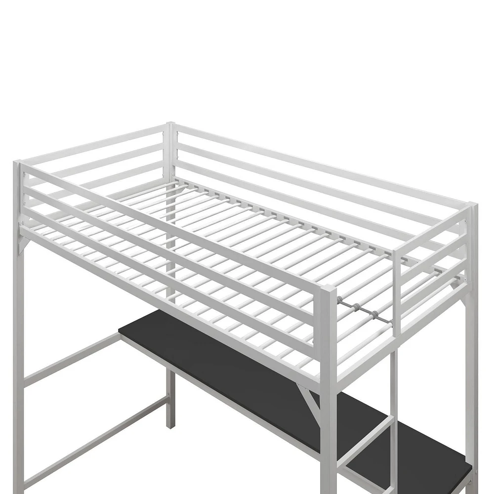 Lit mezzanine une place en métal Miles avec bureau