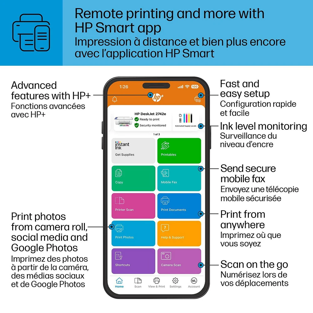 HP DeskJet 2742e All-in-One Printer with Bonus 6 Months Instant Ink, Keep it simple