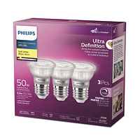 PHILIPS 4.4W 50W PAR16 Medium Base Soft White Ultra High Definition Dimmable LED Light Bulbs - 3 Pack, Philips 50W LED PAR16