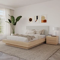 Ensemble de chambre à coucher Julian 3 pièces avec lit plateforme, tête de lit rembourrée et table de chevet