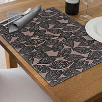 Set De Table Imprimé En Poly-Lin Leave Noir - Lot De 12