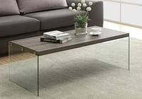 Monarch Specialties Coffee Table, Accent, Cocktail, Rectangular, Living Room, 44"l, Tempered Glass, Laminate, Brown, Clear, Contemporary, Modern