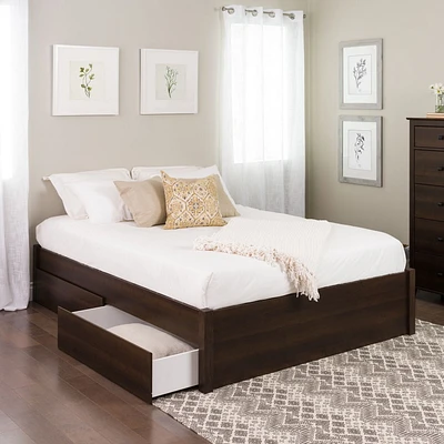 Prepac 63 in W x 16 in H x 83 in D Queen Select 4-Post Platform Bed with 4 Drawers