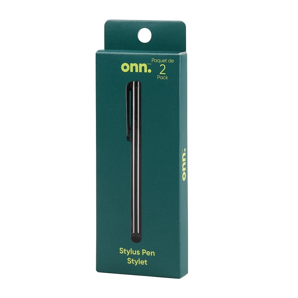 onn. 2-Pack Rubber Tipped Stylus Pen for Touchscreen Devices, Smooth, Precise