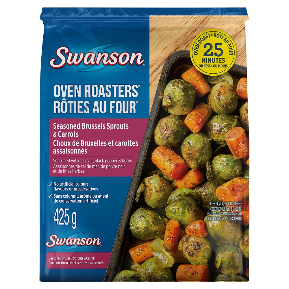 Swanson Oven Roasters Seasoned Brussels Sprouts & Carrots: frozen mixed vegetables seasoned with Sea Salt, Black Pepper & Herbs, 425 g