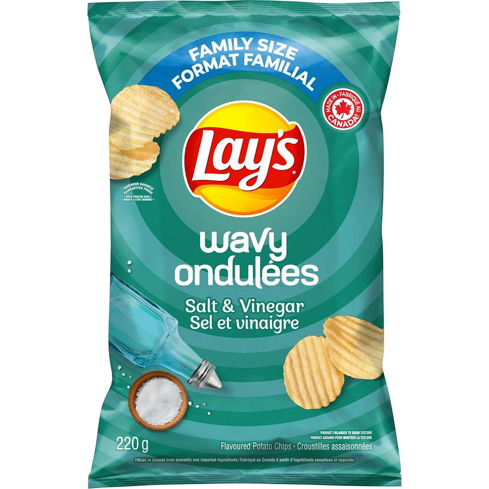 Lay's Ondulées Sel et vinaigre Croustilles assaisonnées, 220 g. 220 g.