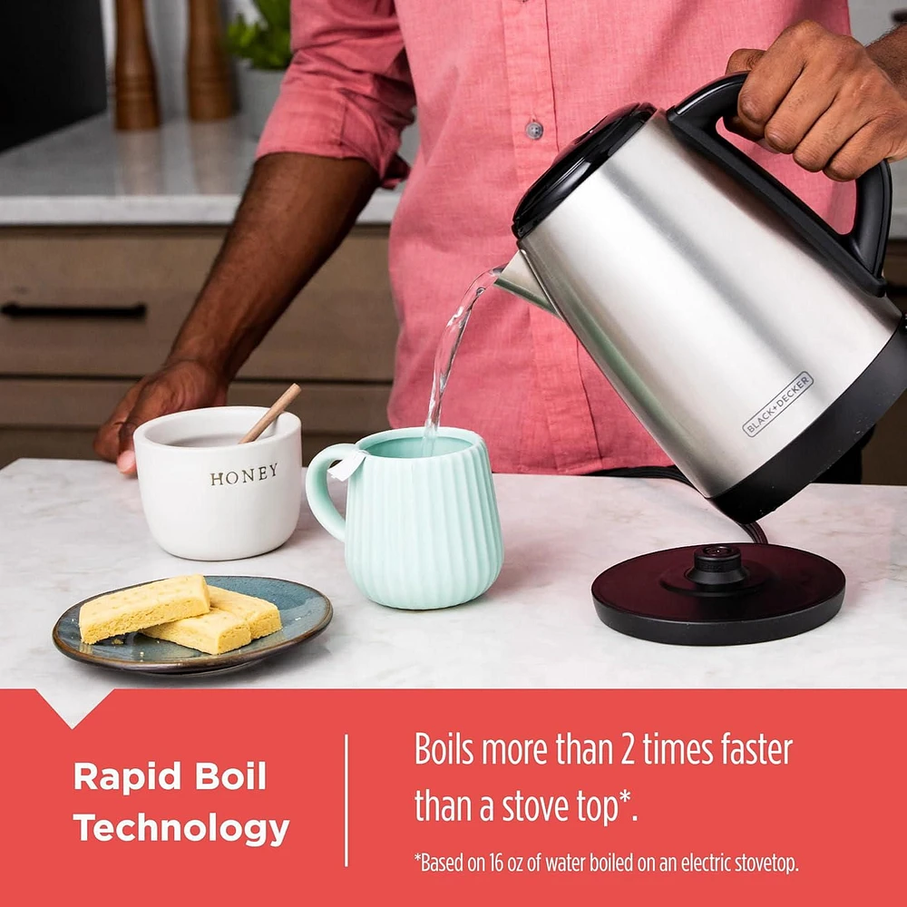 Black+Decker 1.7L Stainless Steel Electric Cordless Kettle, BD 1.7L SS Electric Kettle