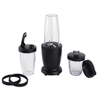 Ensemble de mixeur Mainstays de 10 pièces, noir, 300 W, avec 3 pots (10 onces, 16 onces, 18 onces), 2 couvercles à boire, lame en acier inoxydable