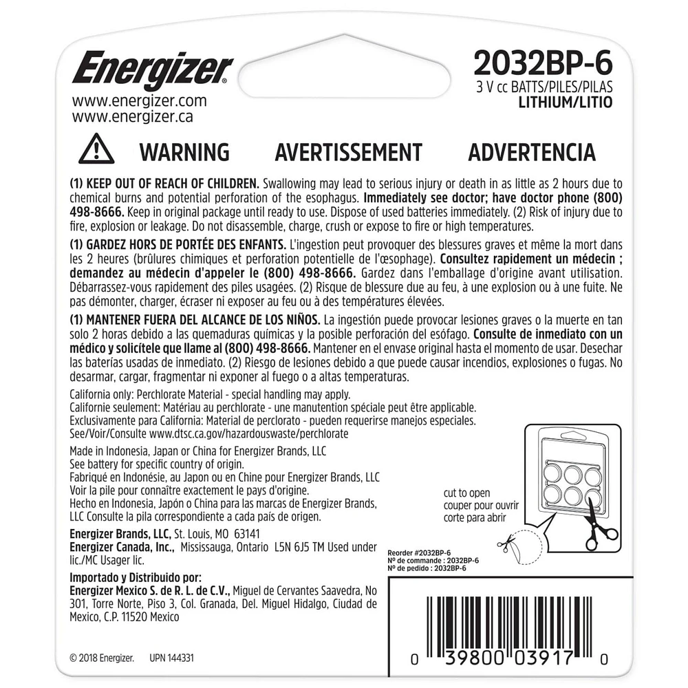 Energizer 2032 Batteries ( Pack), 3V Lithium Coin Batteries