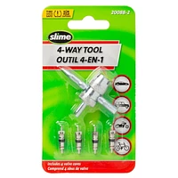 Outil à 4 utilités pour valves de pneus de Slime avec 4 valves de pneus