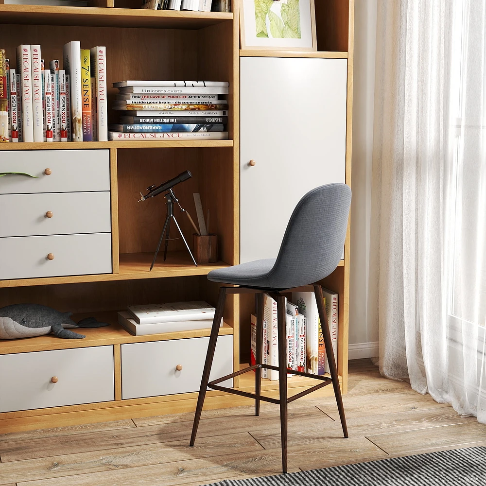 Homy Casa Lot de 2 tabourets de bar pivotants avec assise rembourrée incurvée pour cuisine et salle à manger, tissu gris
